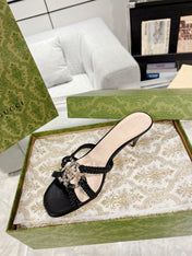 GG CRYSTAL MID - HEEL BLACK CALFSKIN