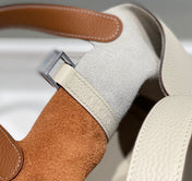HERMES 25S PICOTIN LOCK 18 IN WHITE AND BROWN CALFSKIN SILVER HARDWARE
