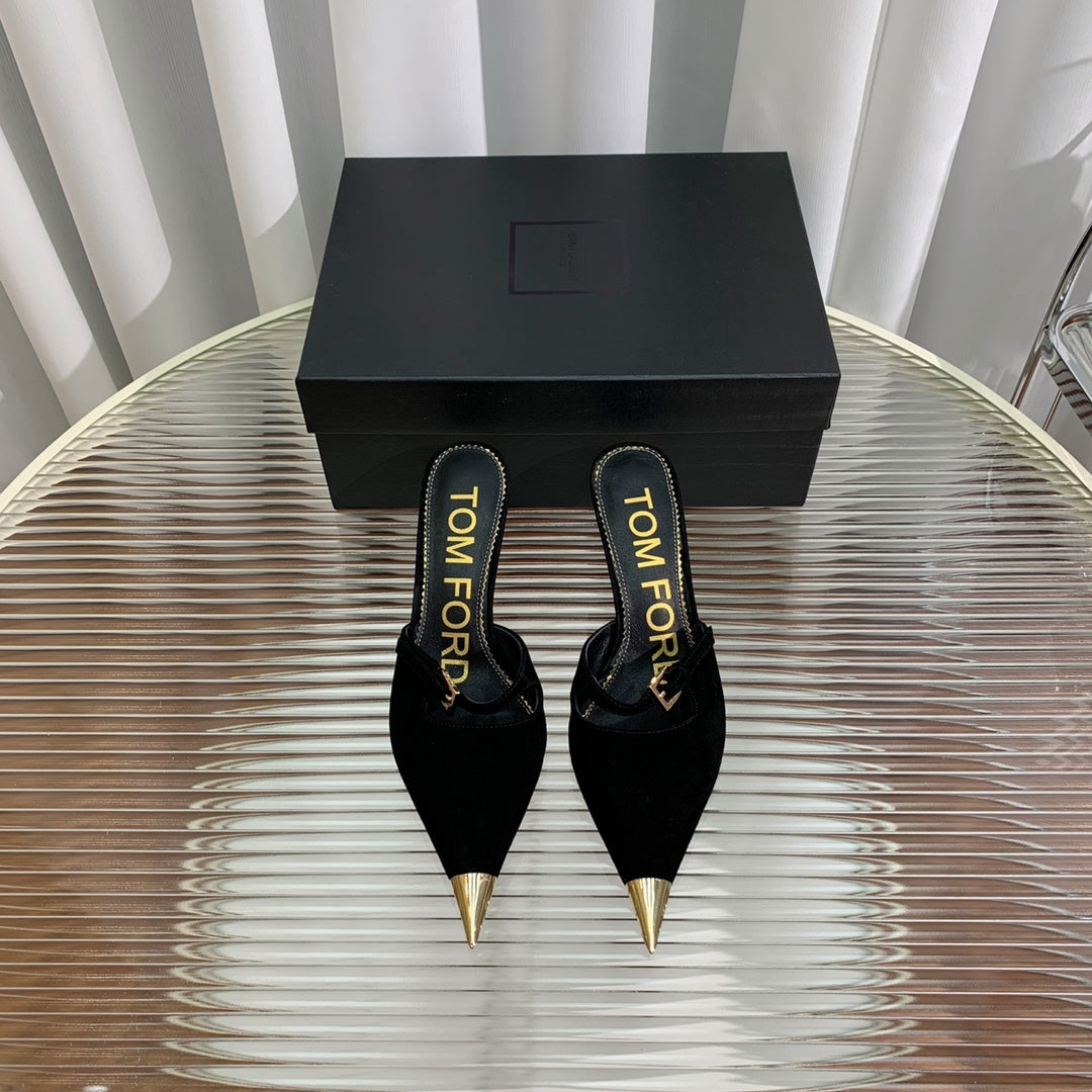 HIGH PUMP MULE 7 CM IN BLACK SUEDE