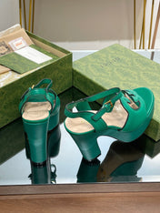 GG 120 INTERLOCKING G SANDAL JADE GREEN CALFSKIN