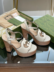 GG 120 INTERLOCKING G SANDAL WHITE CALFSKIN