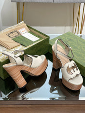 GG 120 INTERLOCKING G SANDAL WHITE CALFSKIN