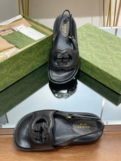 GG INTERLOCKING G CUT OUT SANDAL BLACK LAMBSKIN
