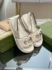 GG INTERLOCKING G CUT OUT SANDAL WHITE LAMBSKIN