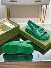 GG INTERLOCKING G CUT OUT SANDAL JADE GREEN LAMBSKIN