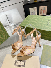 GG HIGH - HEEL SANDAL TAWNY FABRIC ATTACH BOW