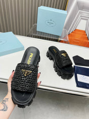 PRA THICK-SOLED CROCHET SANDALS BLACK WOVEN FABRIC