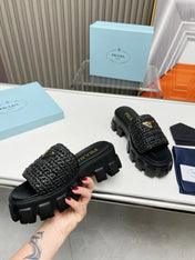 PRA THICK-SOLED CROCHET SANDALS BLACK WOVEN FABRIC