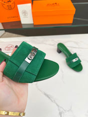 Gigi 50 Sandal Green Suede Green Calfskin
