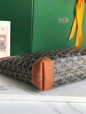 CONTI POUCH 24 IN TAN LAMBSKIN AND BLACK GOYARDINE CANVAS