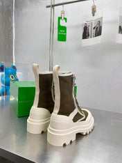 RIBBON BOMBER LACE-UP BOOTS IN OLIVE GREEN MIX WHITE CANVAS