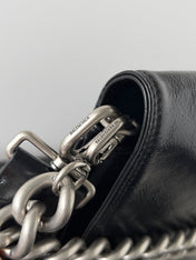 BB SOFT FLAP BAG 36 IN BLACK PEACH CALFSKIN SILVER HARDWARE