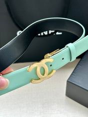 CC 30MM BELT IN GREEN MINT AND BLACK CALFSKIN WITH GOLD HARDWARE