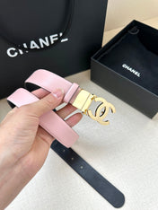 CC 30MM BELT IN LIGHT PINK AND BLACK CALFSKIN WITH GOLD HARDWARE