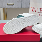 VALENTINO 25S GARAVANI OPEN SKATE SNEAKERS IN WHITE MIX DARK GREEN LAMBSKIN STYLE 12