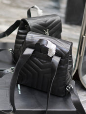 LOU BACKPACK 26 IN BLACK QUILTED CALFSKIN SILVER HARDWARE