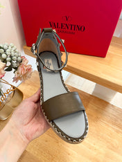 VALENTINO 26S WEDGE SANDALS IN OLIVE GREEN CALFSKIN