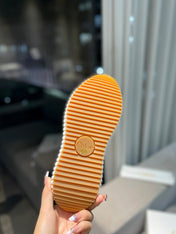 CHLOÉ NAMA SNEAKER IN WHITE LAMBSKIN AND TAN BROWN SUEDE