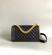 CC MEDIUM 25 BOY BAG IN BLACK LAMBSKIN GOLD HARDWARE