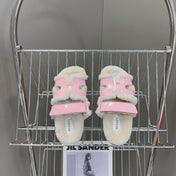 HM 26S SANDAL IN BEIGE WOOL AND LIGHT PINK CROCODILE PRINTED LEATHER