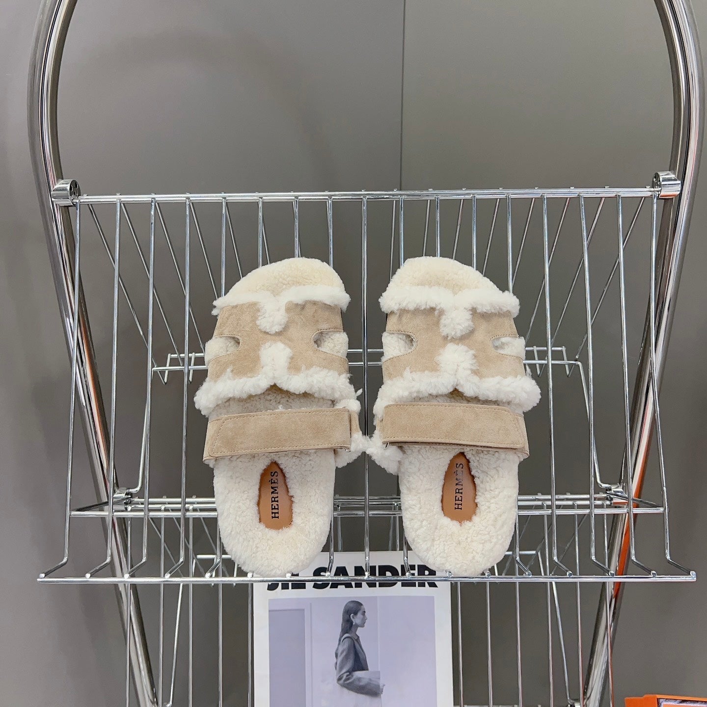 HM 26S SANDAL IN CREAM WHITE WOOL AND BEIGE SUEDE