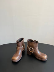 MIUMIU 26S ANKLE BOOTS IN BROWN CALFSKIN SILVER HARDWARE