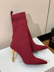 BALMAIN 26S BOOTS 95 MM IN RED FLYKNIT STYLE 8