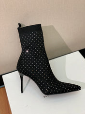 BALMAIN 26S BOOTS 105 MM IN BLACK FLYKNIT STONE EMBELLISHED STYLE 21