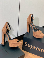 HIGH HEEL 14.5 CM SANDALS IN CIDER BROWN SUEDE