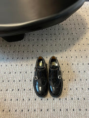 MIUMIU 26S CHURCH BROGUE MONK STRAP SHOES IN BLACK PATENT CALFSKIN