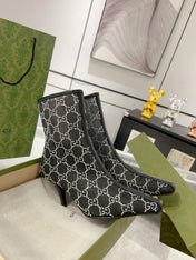 ANKLE BOOTS IN BLACK MESH AND SHEEPSKIN WITH GG CRYSTALS