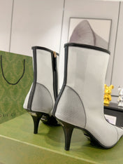 GG ANKLE BOOTS IN WHITE MIX BLACK MESH AND SHEEPSKIN