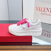 VALENTINO 25S GARAVANI ONE STUD XL PLATFORM SNEAKERS IN PINK MIX WHITE LAMBSKIN