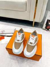 GIGA SNEAKER IN CIDER BROWN STITCHED MESH AND WHITE CALFSKIN