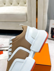GIGA SNEAKER IN CIDER BROWN STITCHED MESH AND WHITE CALFSKIN
