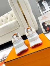 GIGA SNEAKER IN TAN BROWN STITCHED MESH AND WHITE CALFSKIN