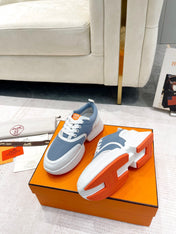 GIGA SNEAKER IN AEGEAN BLUE STITCHED MESH AND WHITE CALFSKIN