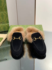 HORSEBIT MULE IN BLACK SUEDE AND LAMB WOOL LINING