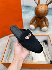 0Z Mule Black Silk Thick Cloth/Sheepskin