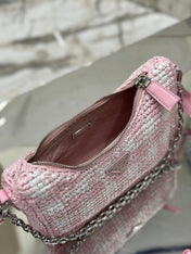 CROCHET HOBO BAG 22 IN PINK MIX WHITE RAFFIA SILVER HARDWARE