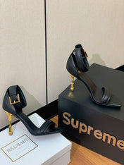 BALMAIN 26S METAL-HEEL SANDALS 105 MM IN BLACK CALFSKIN