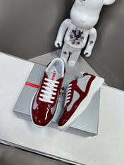 PRADA SNEAKERS IN BURDUNDY RED CALFSKIN AND MESH