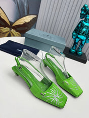 PRADA 26S SLINGBACK PUMPS 40MM IN APPLE GREEN SATIN CRYSTAL EMBELLISHED