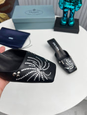 PRADA 26S MULE 40MM IN BLACK CALFSKIN CRYSTAL EMBELLISHED