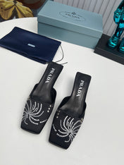 PRADA 26S MULE 40MM IN BLACK SATIN CRYSTAL EMBELLISHED
