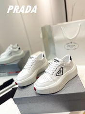 PRA DOWNTOWN THICK-SOLE SNEAKERS WHITE CALFSKIN