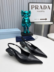 PRADA 26S POINTED TOE SLINGBACK 40MM IN BLACK CALFSKIN