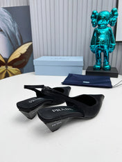 PRADA 26S POINTED TOE SLINGBACK 40MM IN BLACK SATIN