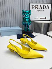 PRADA 26S POINTED TOE SLINGBACK 40MM IN YELLOW SATIN