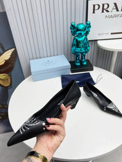 PRADA 26S POINTED TOE PUMPS 40MM IN BLACK CALFSKIN CRYSTAL EMBELLISHED